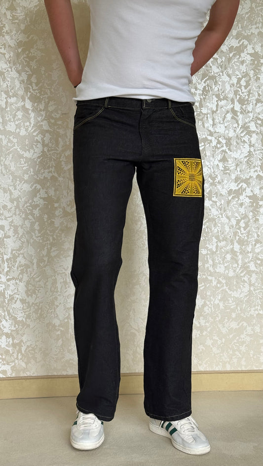 EMROIDERY CUBE YELLOW Denim