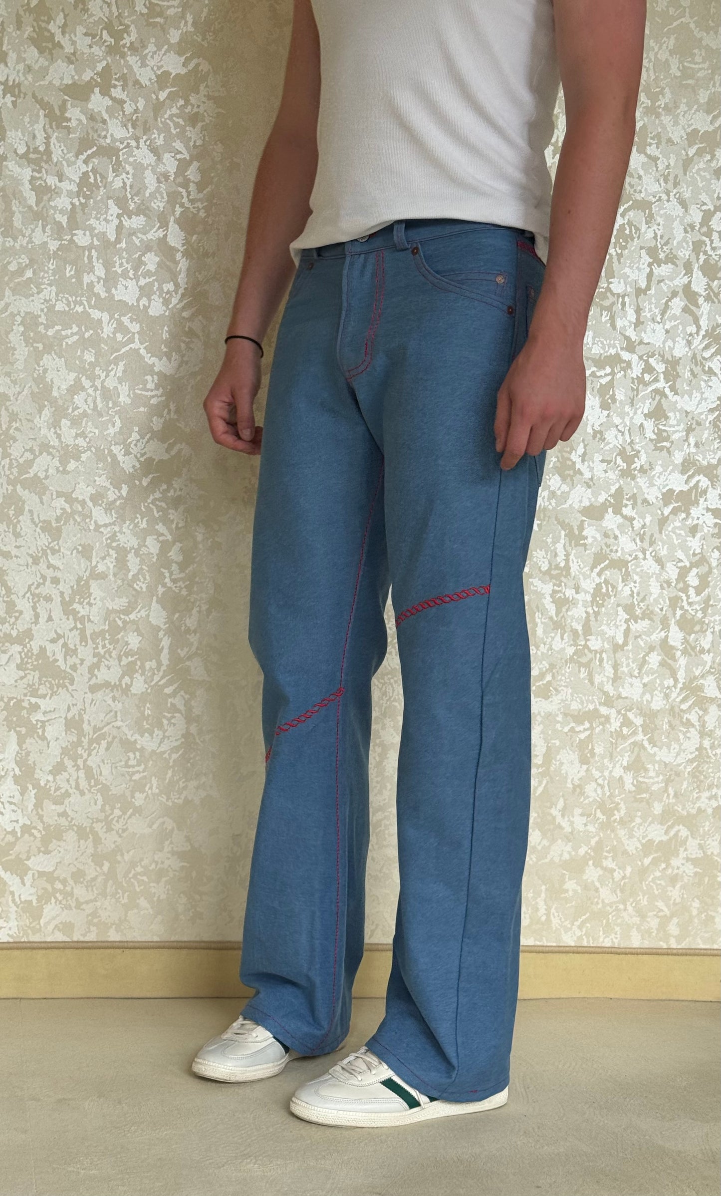 BLUE RED DECORATIVE STITCH